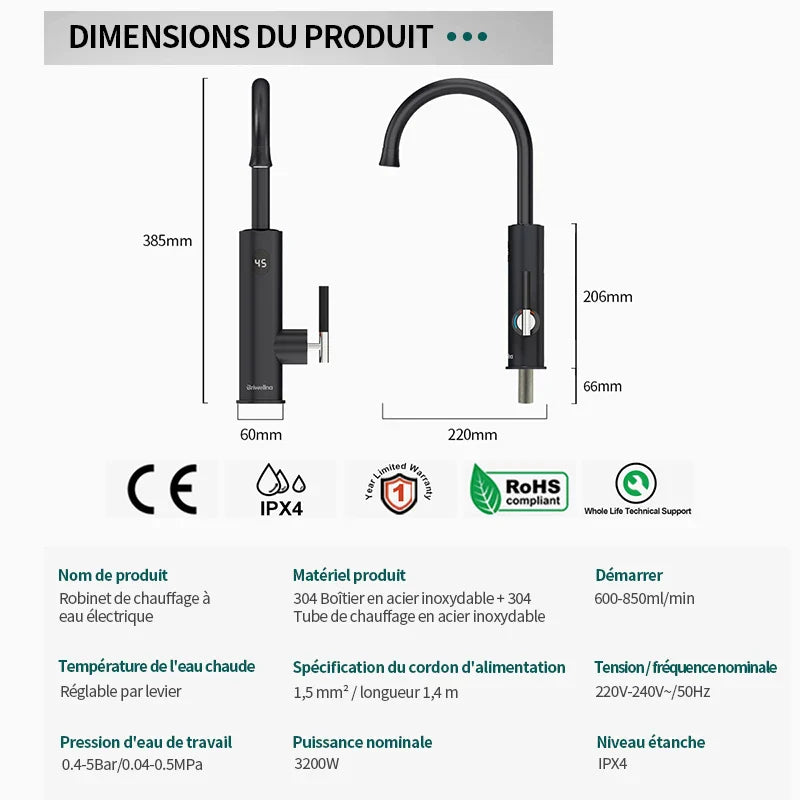 Mitigeur Cuisine Flexible Thermostatique Noir