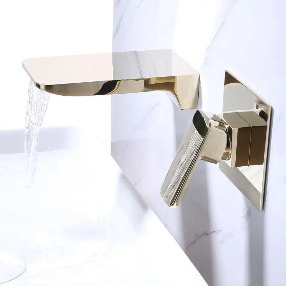 Mitigeur Lavabo Encastrable Effet Cascade Doré