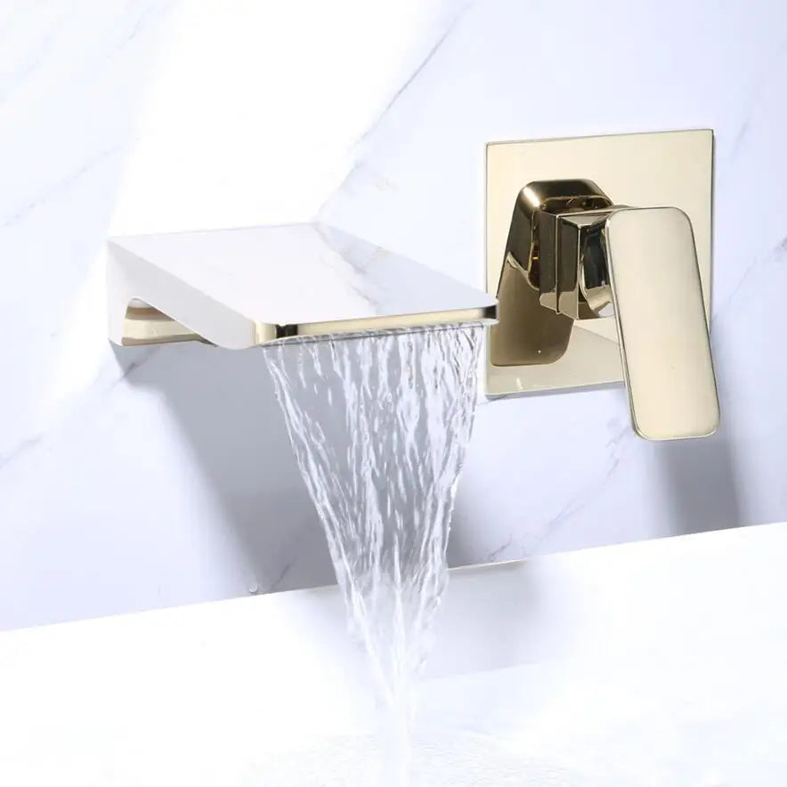 Mitigeur Lavabo Encastrable Effet Cascade Doré