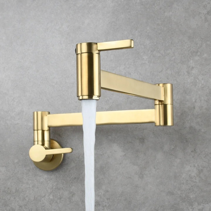Robinet Eau Froide Cuisine Mural Retractable - Doré brossé