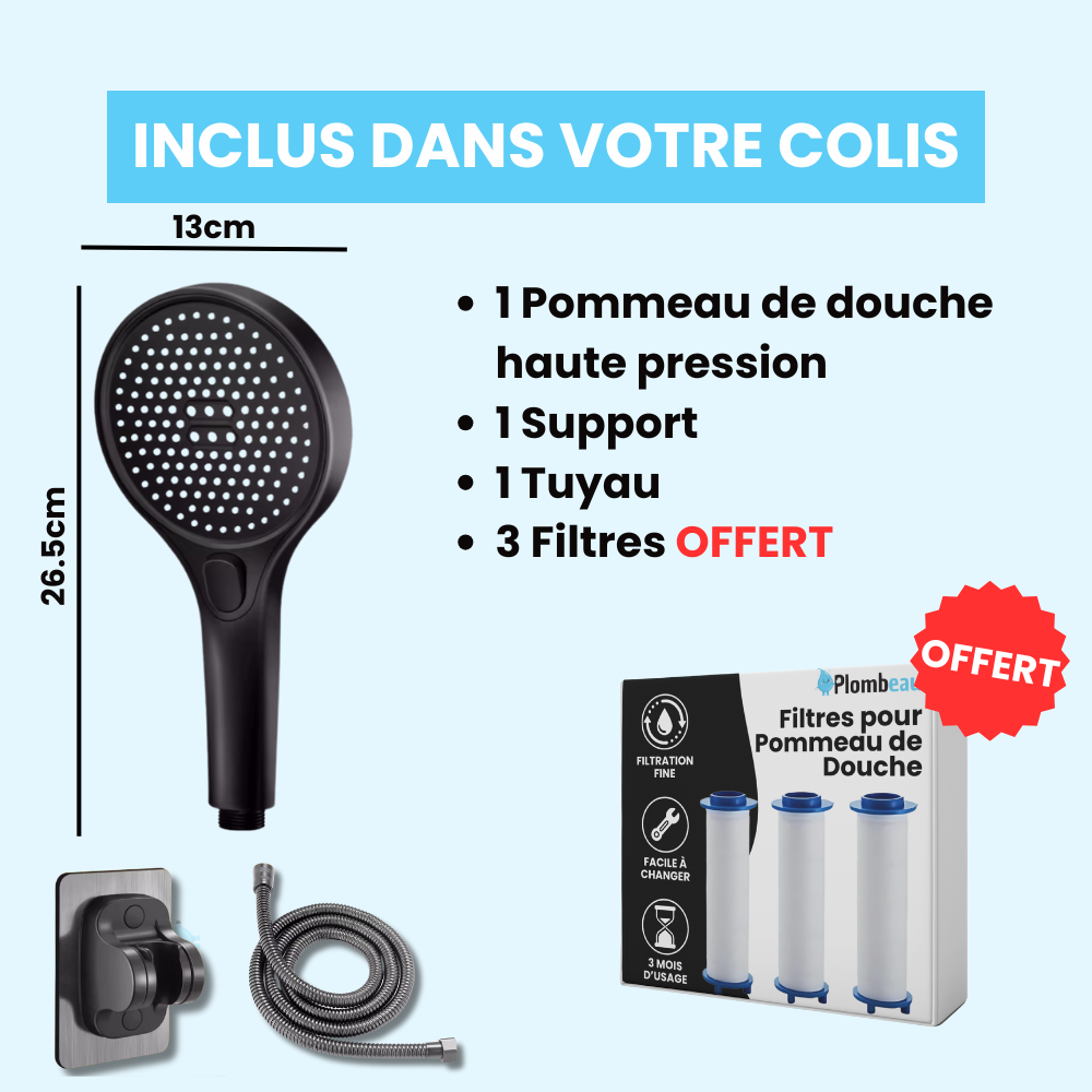 Pommeau de Douche Noir Haute Pression