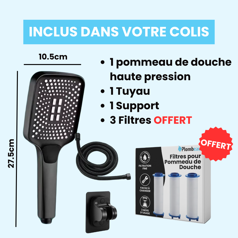 Tête de Douche Rectangle Large Haute Pression