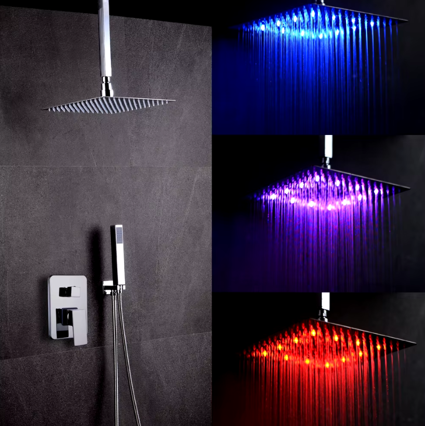 Tête de Douche Pluie à LED en Acier Inoxidable