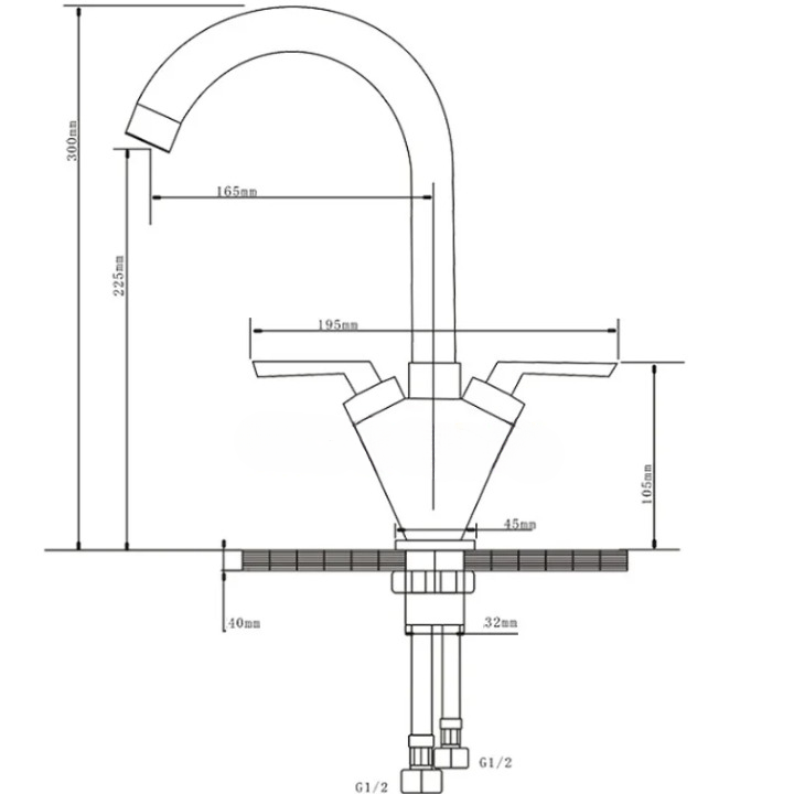 Robinet Mélangeur Cuisine en Chrome dimensions