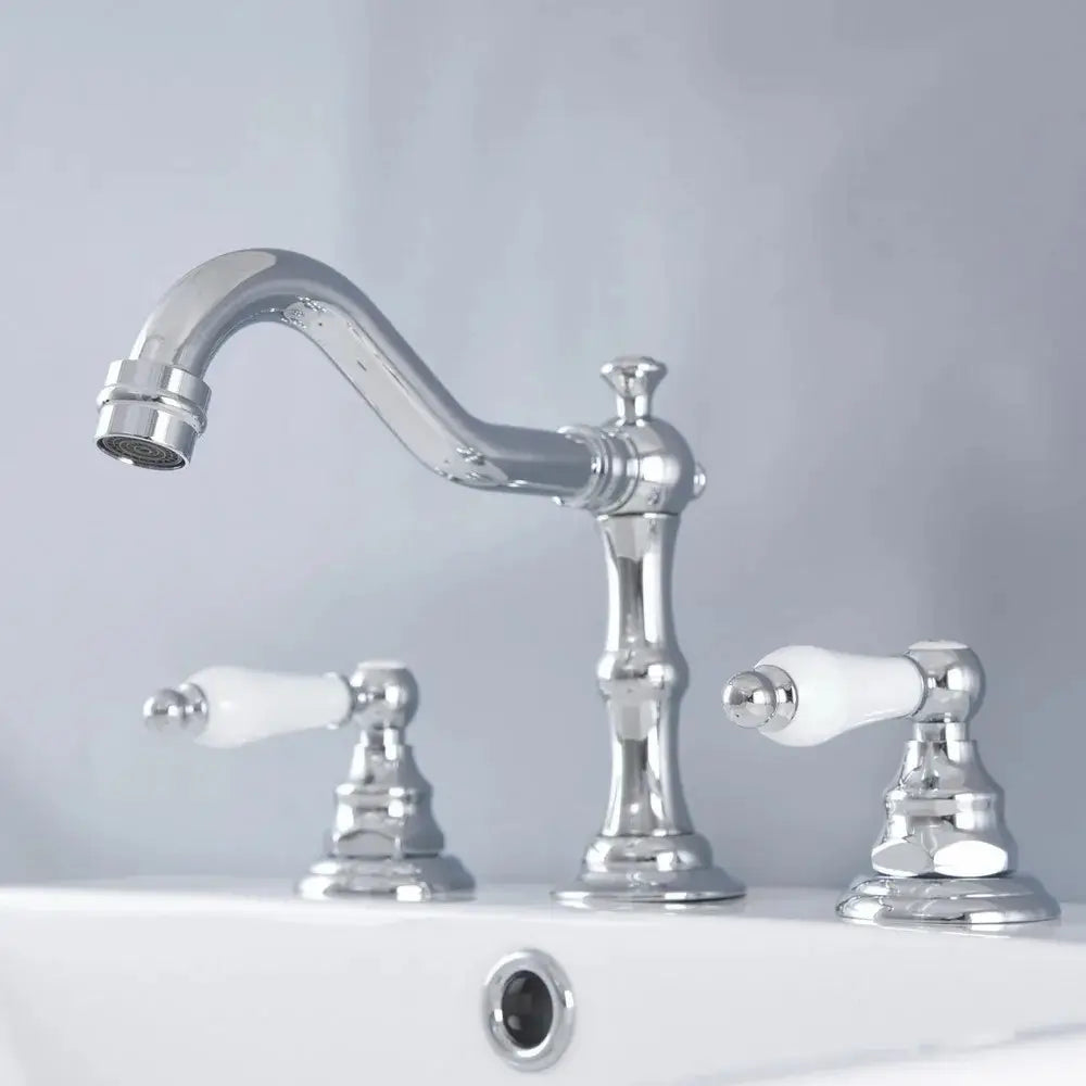 Robinet melangeur salle de bain double poignee finition chrome poignee a levier