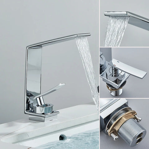 Robinet Lavabo Design Effect Cascade en Chrome