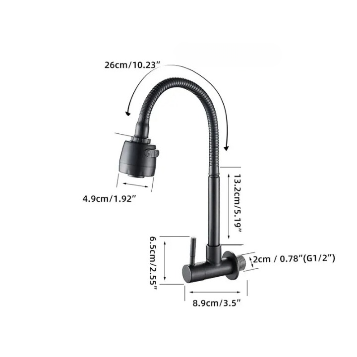 Robinet Eau Froide Mural de Cuisine Noir Flexible