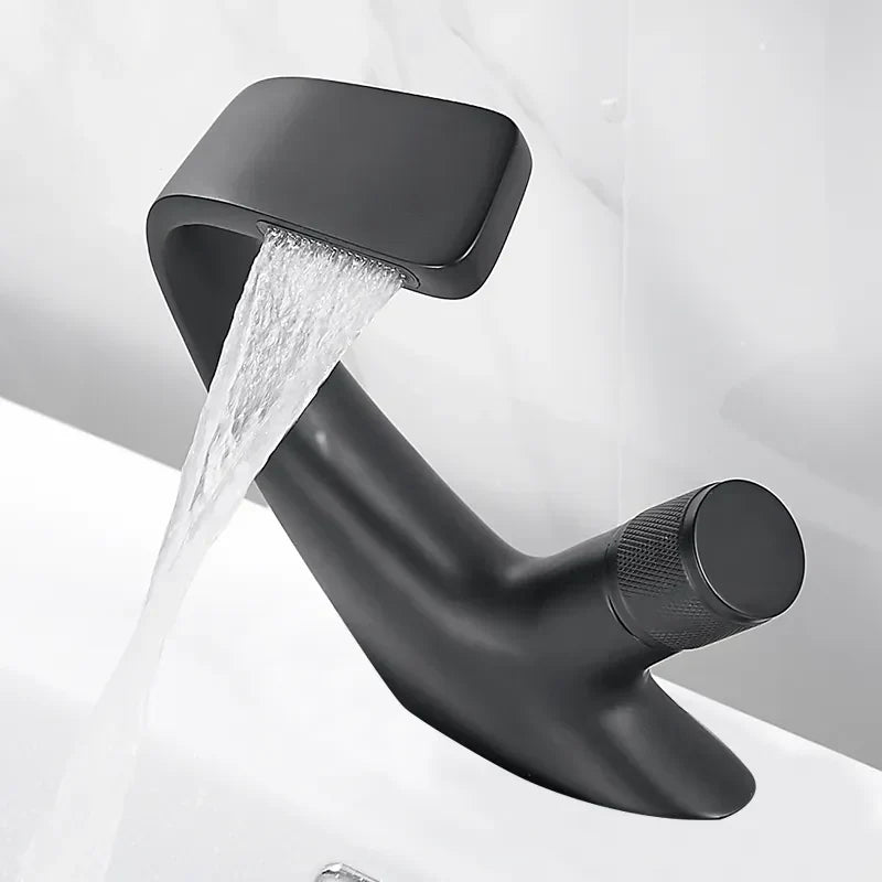 Mitigeur Lavabo Design Incurvé en Laiton - Noir