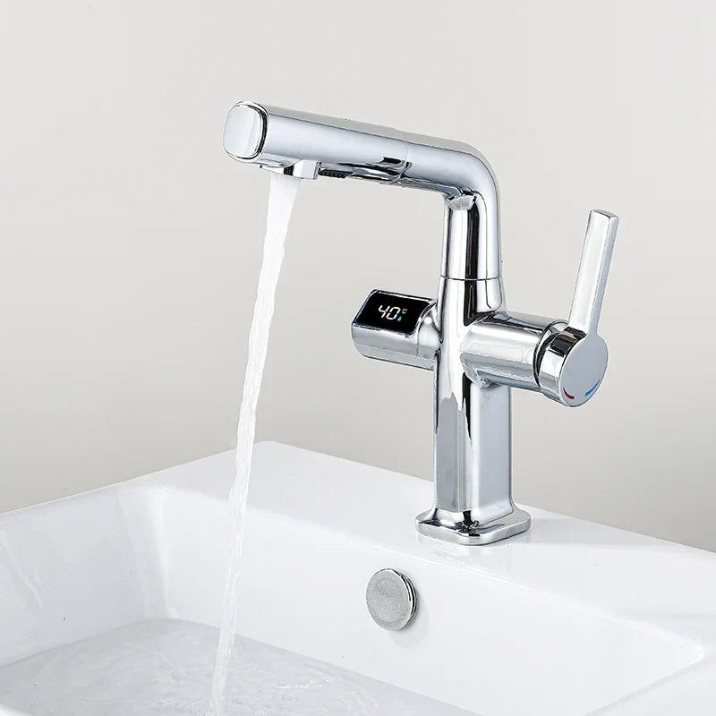 Mitigeur Thermostatique Lavabo Extractible Gris - Chrome