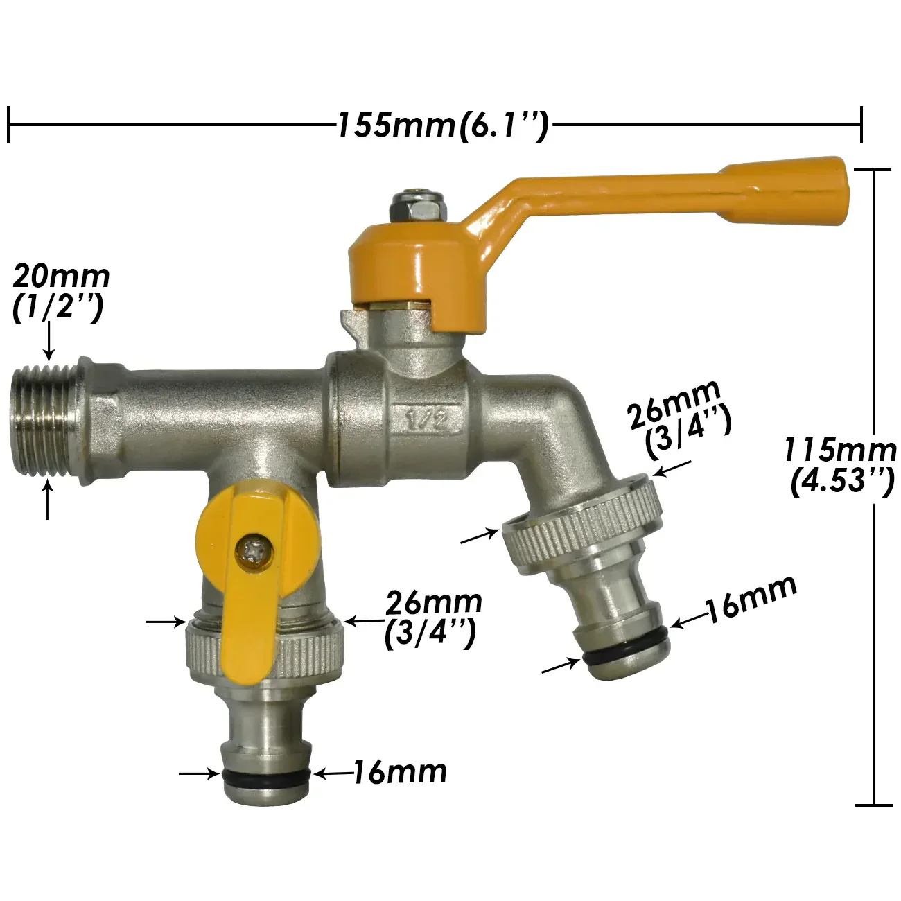 Robinet Antigel Extérieur 2 Sorties en Laiton - Tuyau 16mm / Tuyau 16 mm