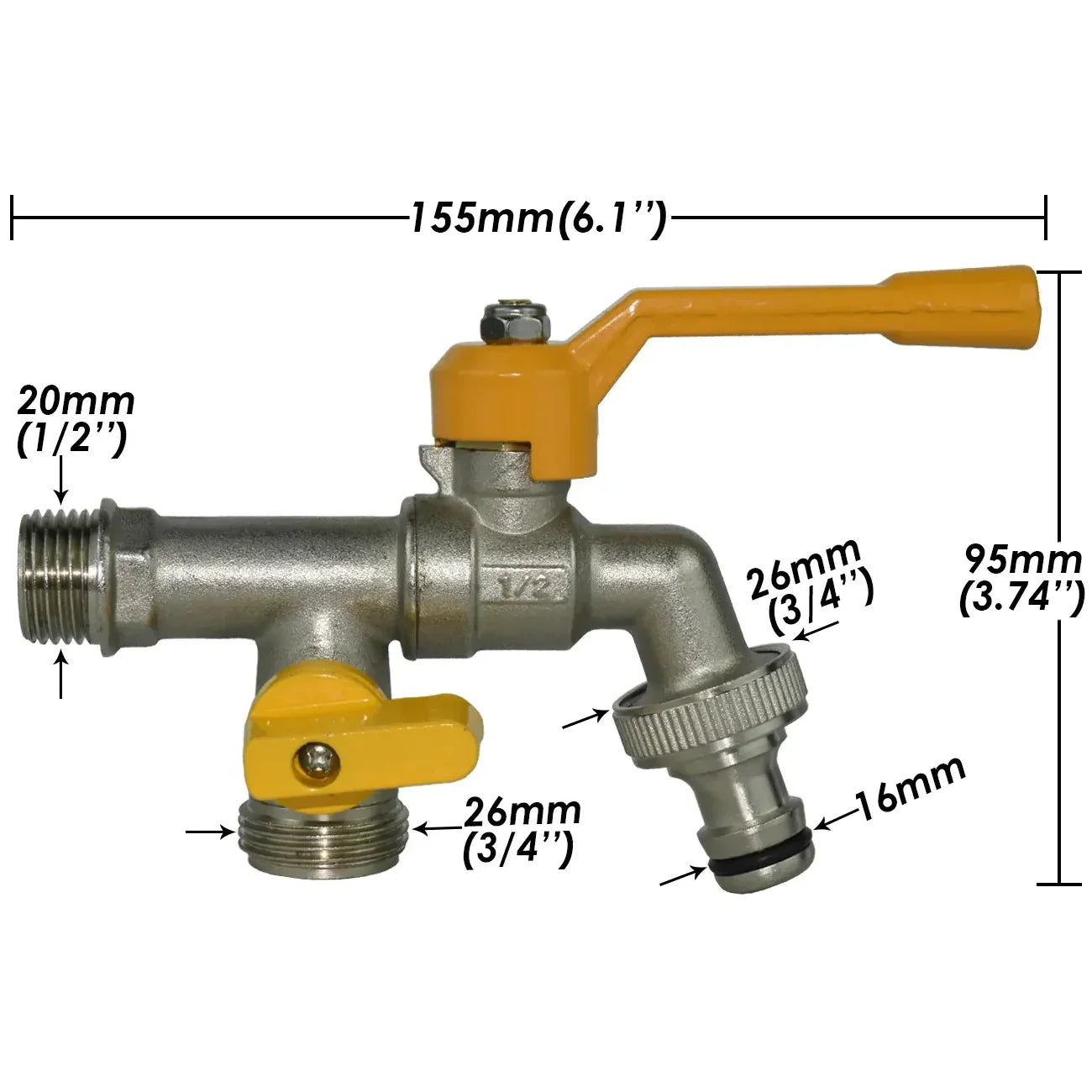 Robinet Antigel Extérieur 2 Sorties en Laiton - Tuyau 16mm / Mâle 3/4