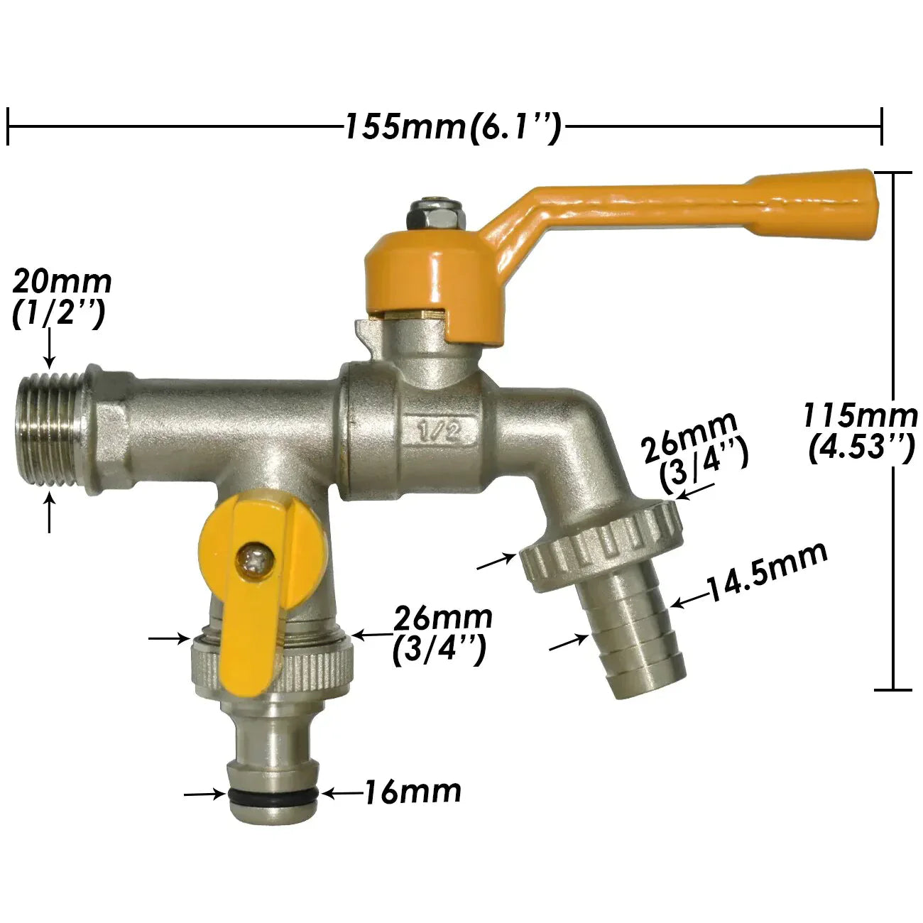 Robinet Antigel Extérieur 2 Sorties en Laiton - Tuyau Cannelé 16mm / Tuyau 16 mm