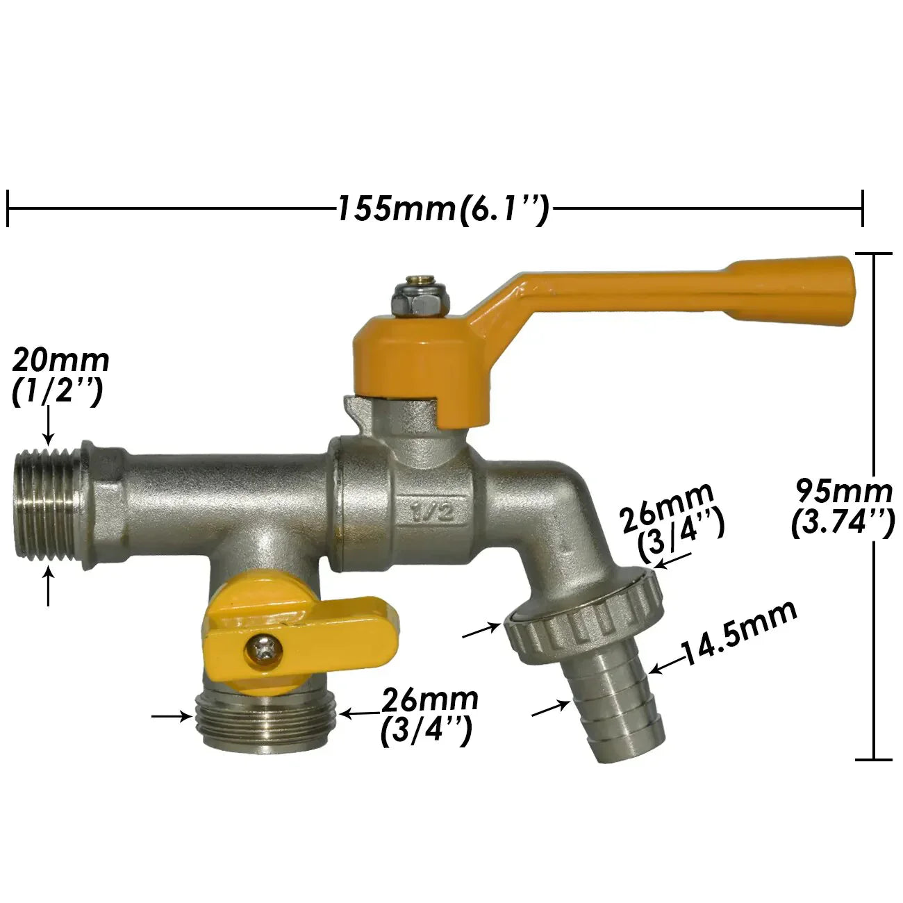 Robinet Antigel Extérieur 2 Sorties en Laiton - Tuyau Cannelé 16mm / Mâle 3/4