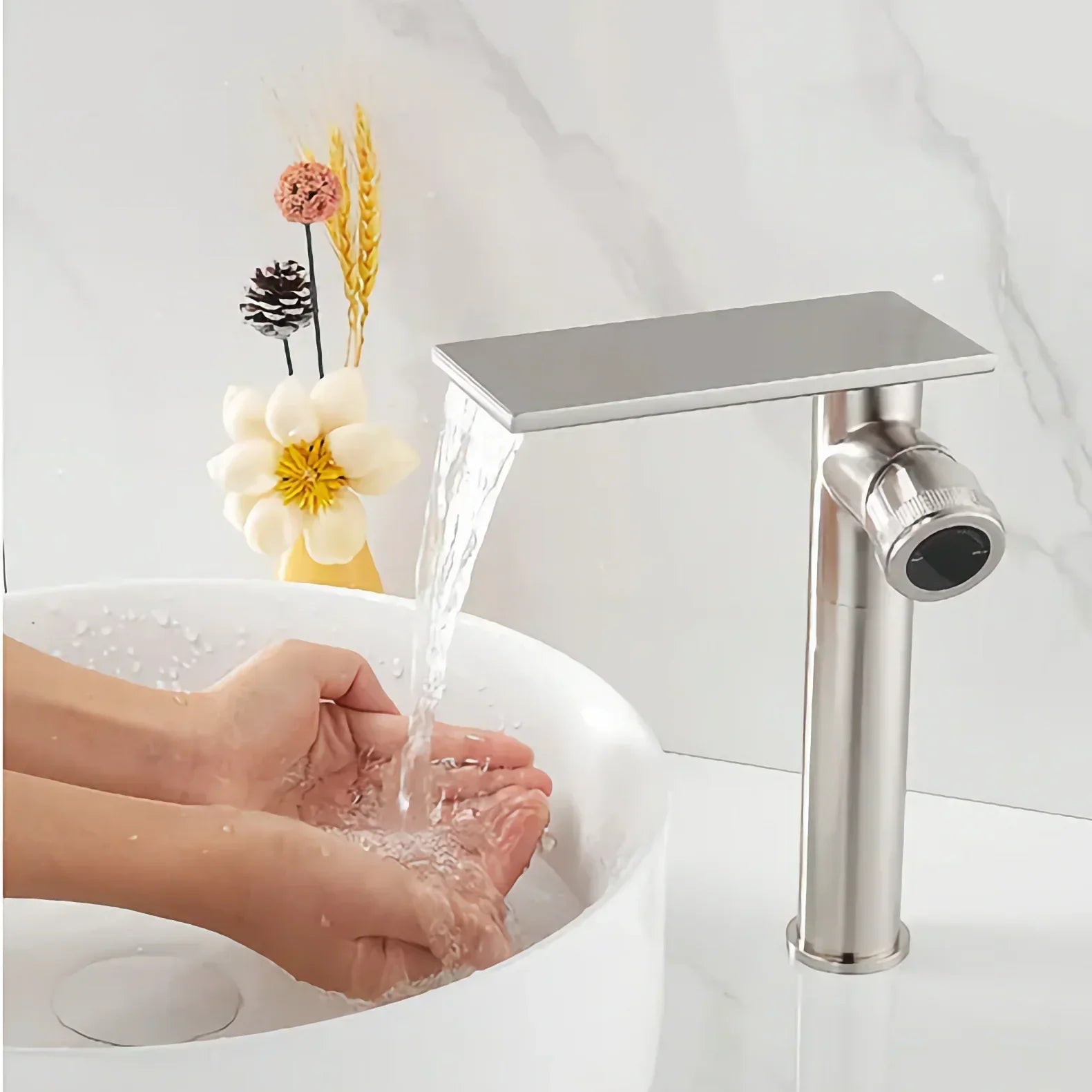 Robinet Cascade Salle De Bain Chrome en Laiton - Haut (24x18 cm) / Argent Brossé
