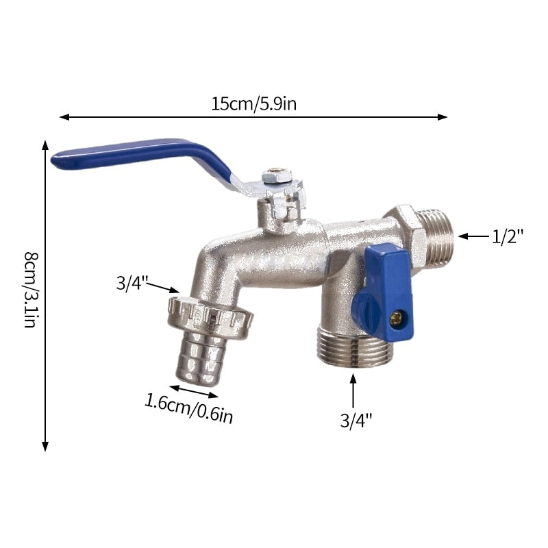 Robinet de Puisage Extérieur Double Sorties - Tuyau Cannelé 16 mm / Mâle 3/4