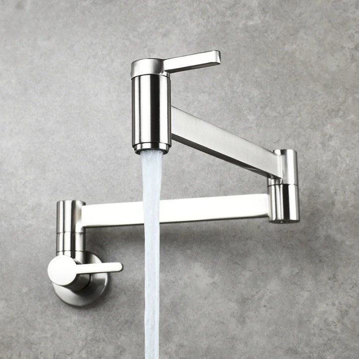 Robinet Eau Froide Cuisine Mural Retractable - Brossé
