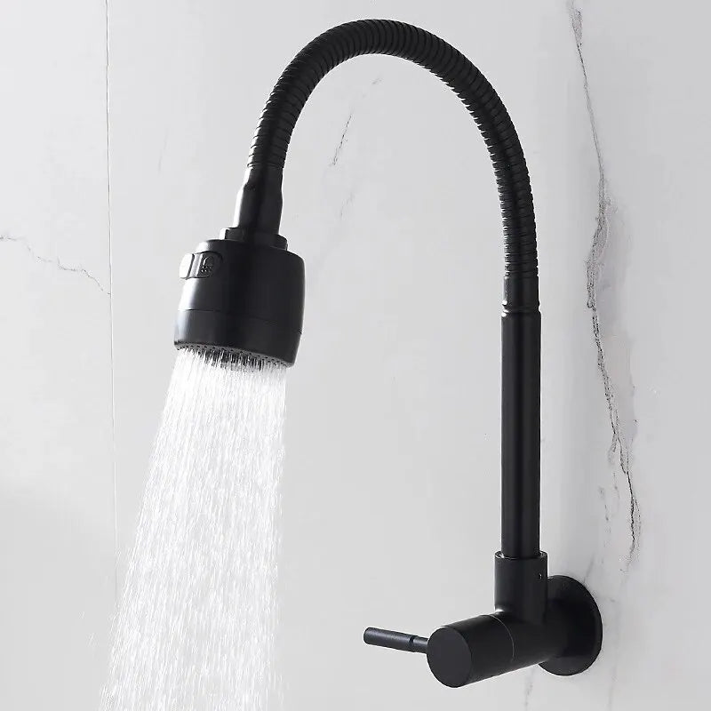 Robinet Eau Froide Mural de Cuisine Noir Flexible