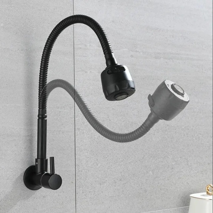 Robinet Eau Froide Mural de Cuisine Noir Flexible