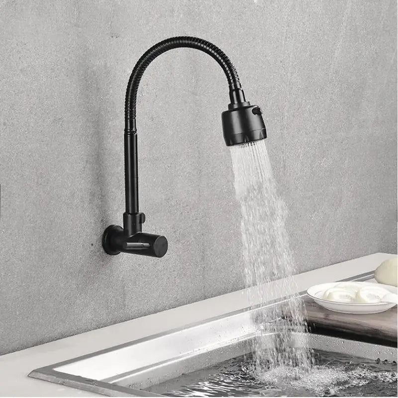 Robinet Eau Froide Mural de Cuisine Noir Flexible