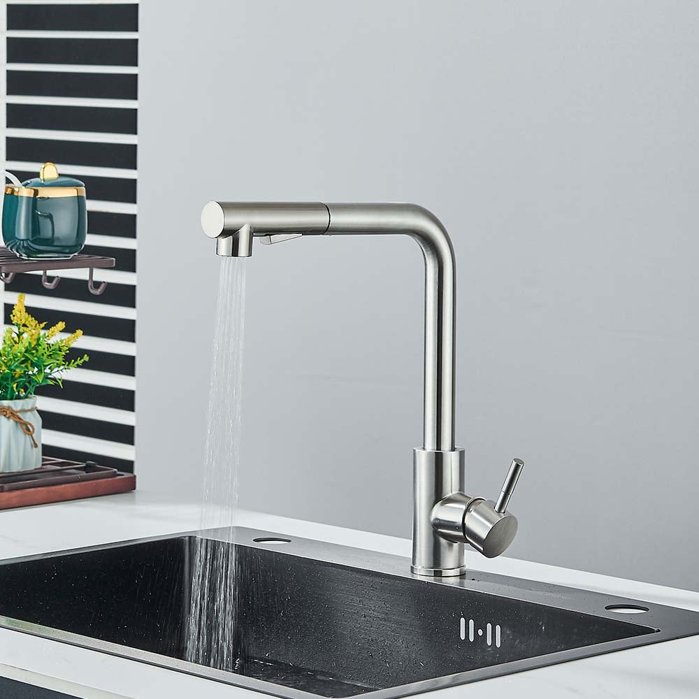 Robinet Lavabo avec Douchette Extractible en Acier Inoxydable