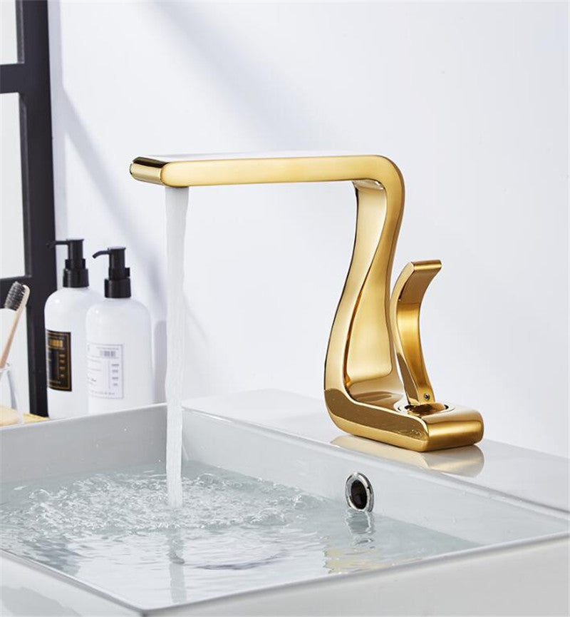Robinet d'évier de salle de bain en laiton doré brossé robinet de lavabo de salle de bain/mitigeur froid et chaud/robinets d'eau à montage sur pont mono-trou poignée sinle robinet de lavabo de Robinet d'évier de salle de bain en laiton doré brossé robinet de lavabo de salle de bain/mitigeur froid et chaud/robinets d'eau à montage sur pont mono-trou poignée sinle robinet de lavabo de